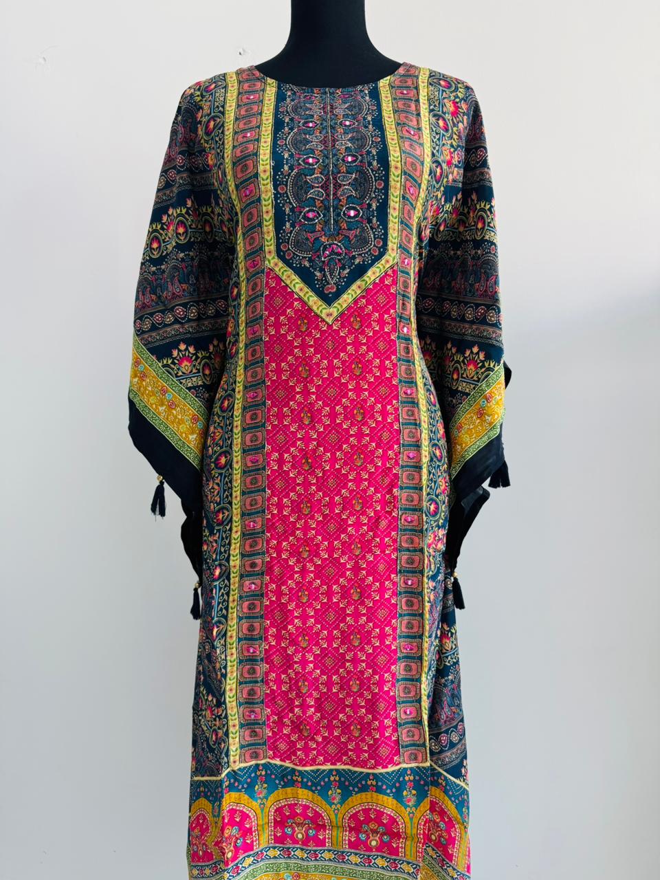 Multicolor Printed 2-Piece Kaftan Set with Cotton Bottom