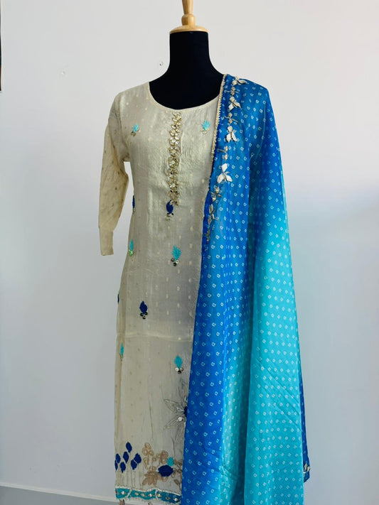 Elegant 3-Piece Shimmer Suit Set – Top, Bottom & Dupatta – Lightweight & Comfortable