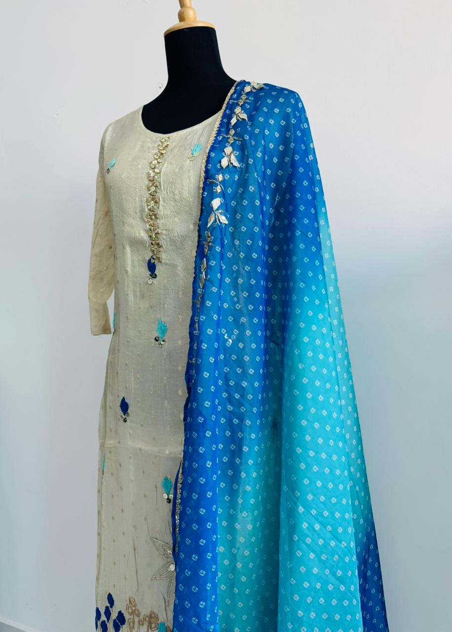 Elegant 3-Piece Shimmer Suit Set – Top, Bottom & Dupatta – Lightweight & Comfortable