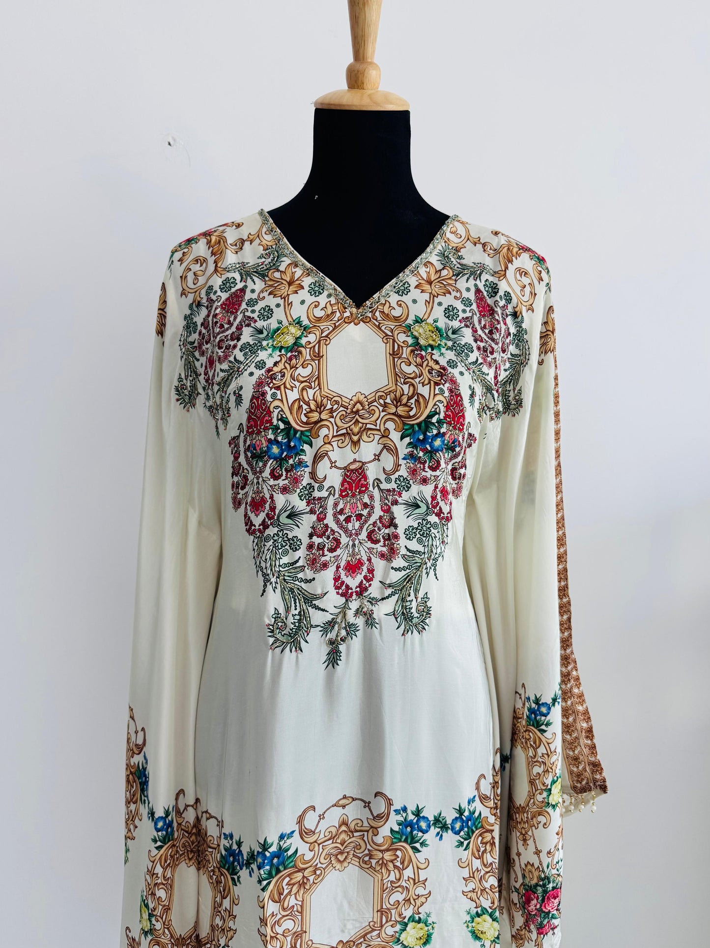 Silk-Touch Kaftan with Cotton Sharara