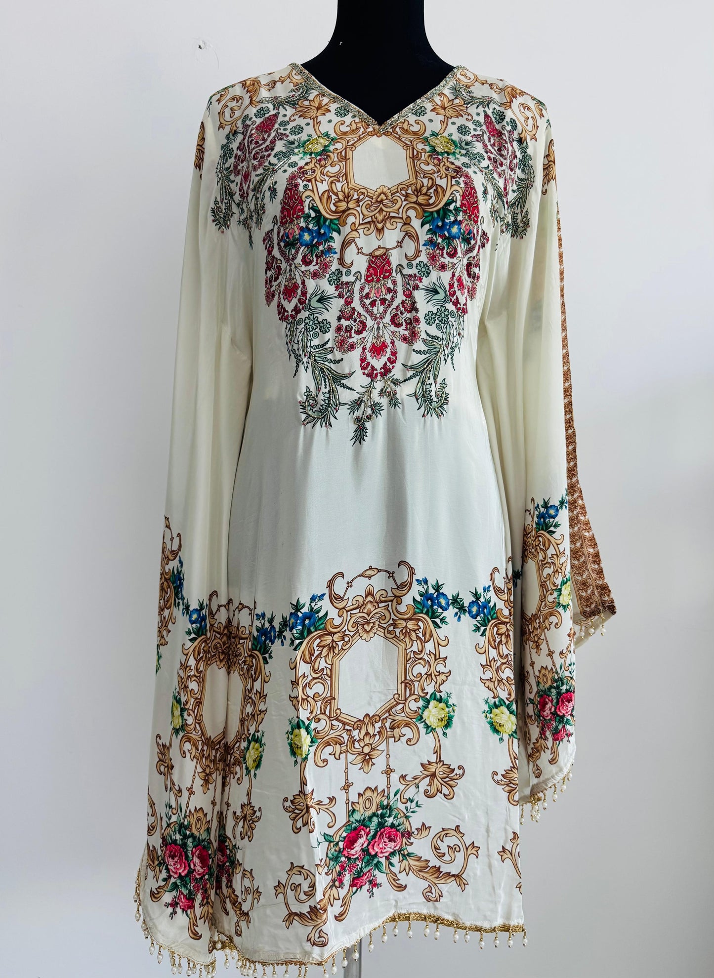 Silk-Touch Kaftan with Cotton Sharara