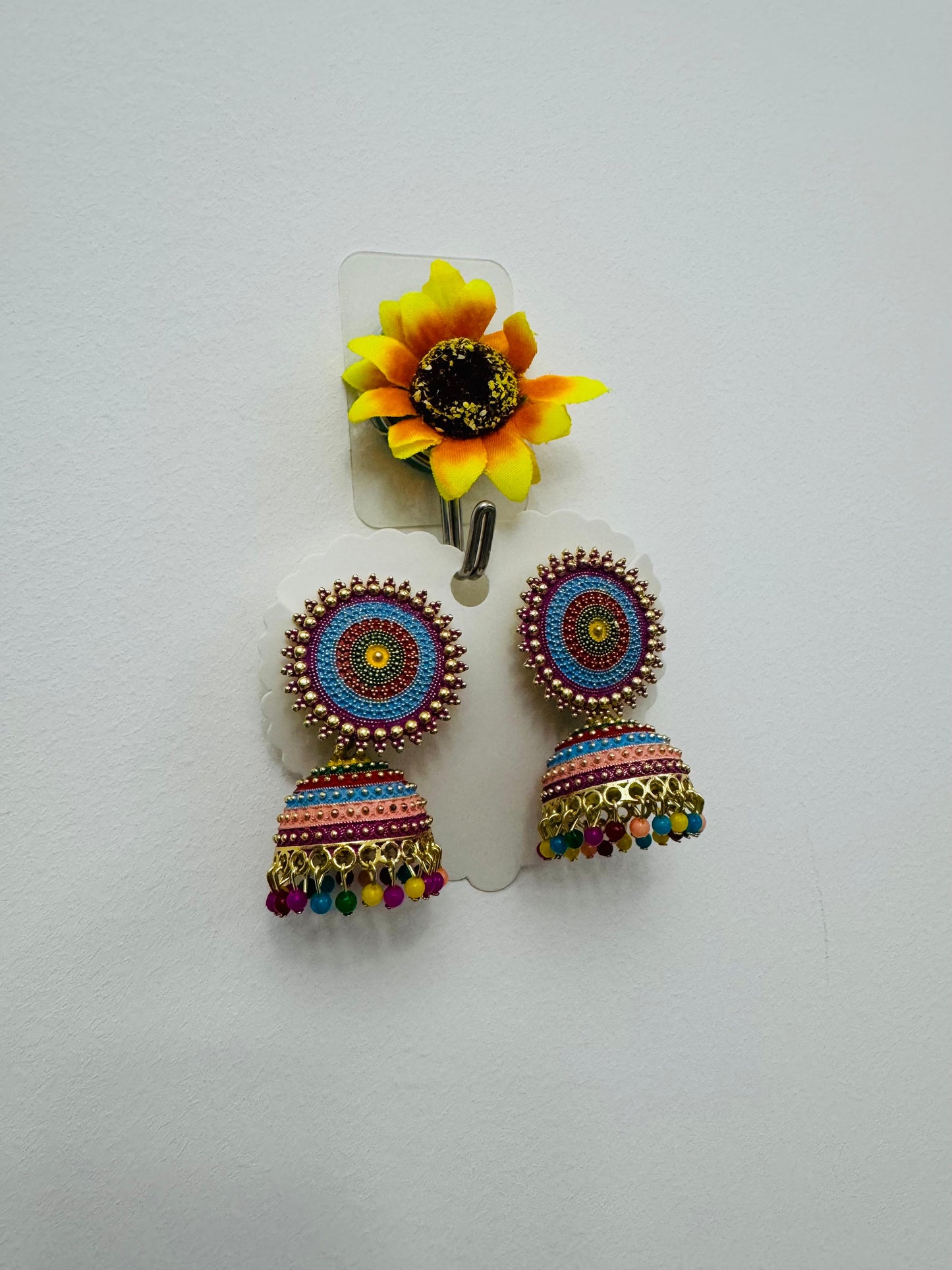 Traditional Jhumka Earrings with Multicolour Stone Detailing
