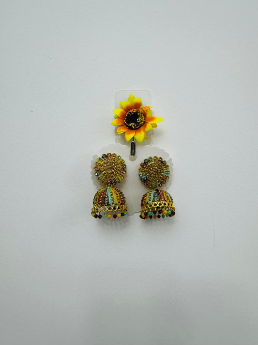 Traditional Jhumka Earrings with Multicolour Stone Detailing