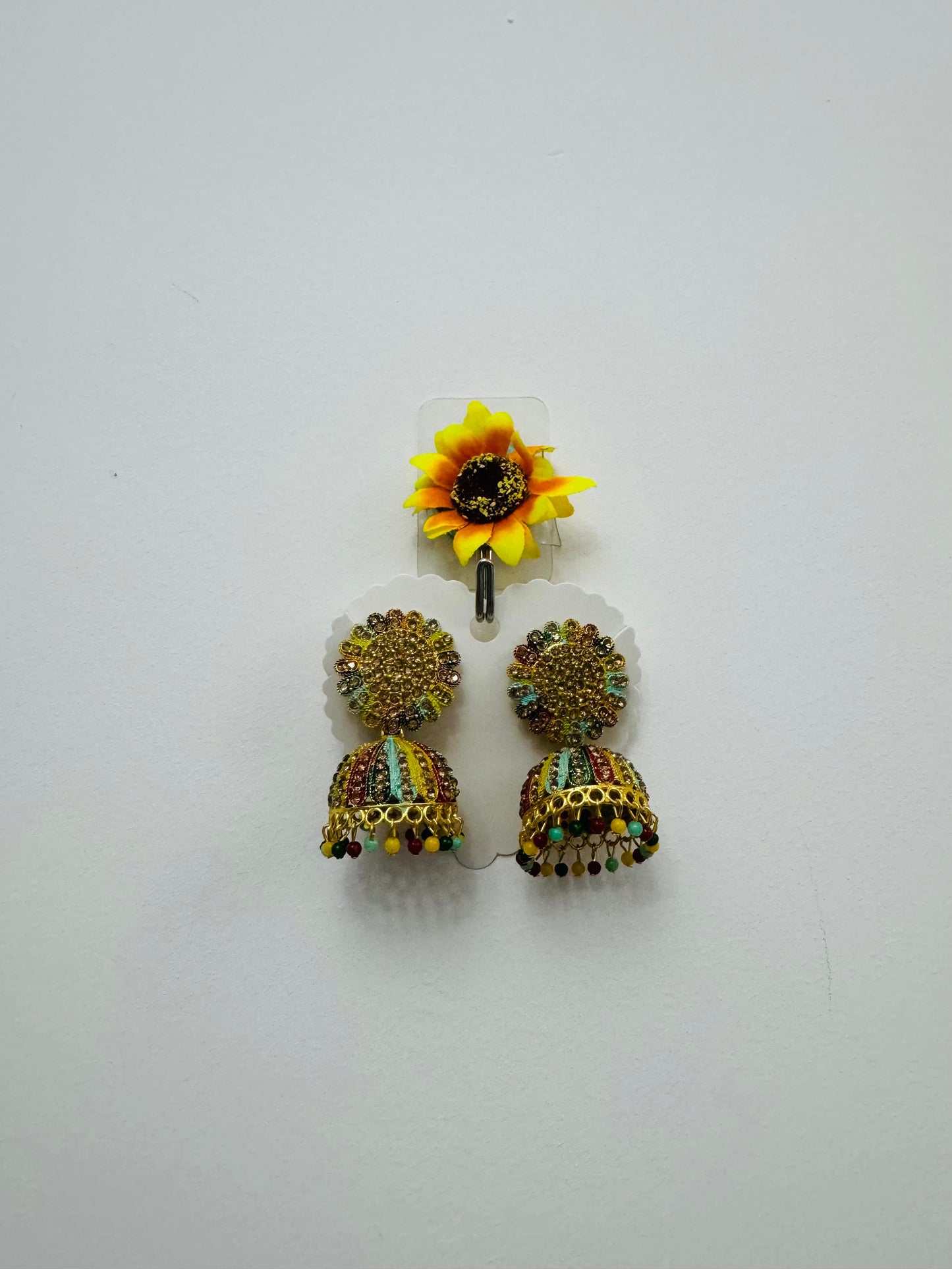 Traditional Jhumka Earrings with Multicolour Stone Detailing