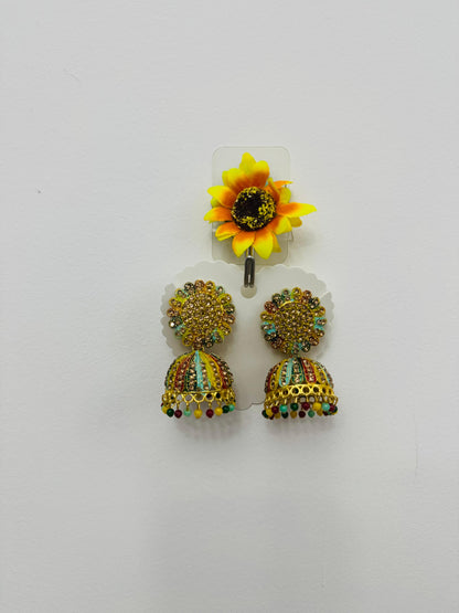 Traditional Jhumka Earrings with Multicolour Stone Detailing