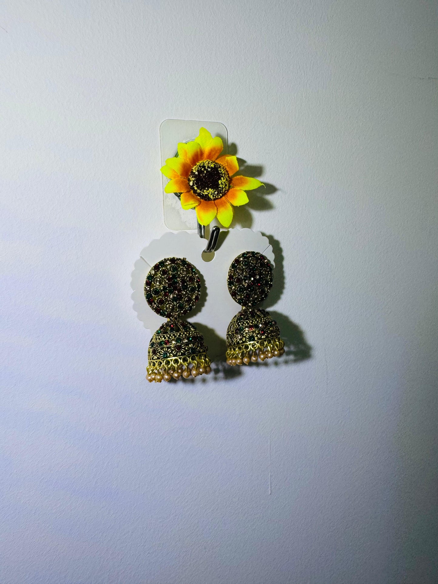 Traditional Jhumka Earrings with Multicolour Stone Detailing