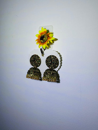 Traditional Jhumka Earrings with Multicolour Stone Detailing