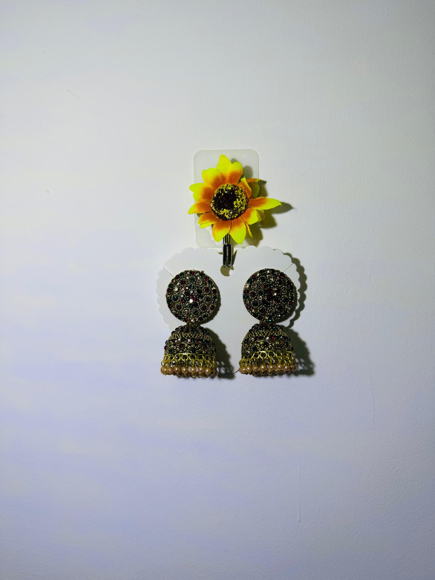 Traditional Jhumka Earrings with Multicolour Stone Detailing