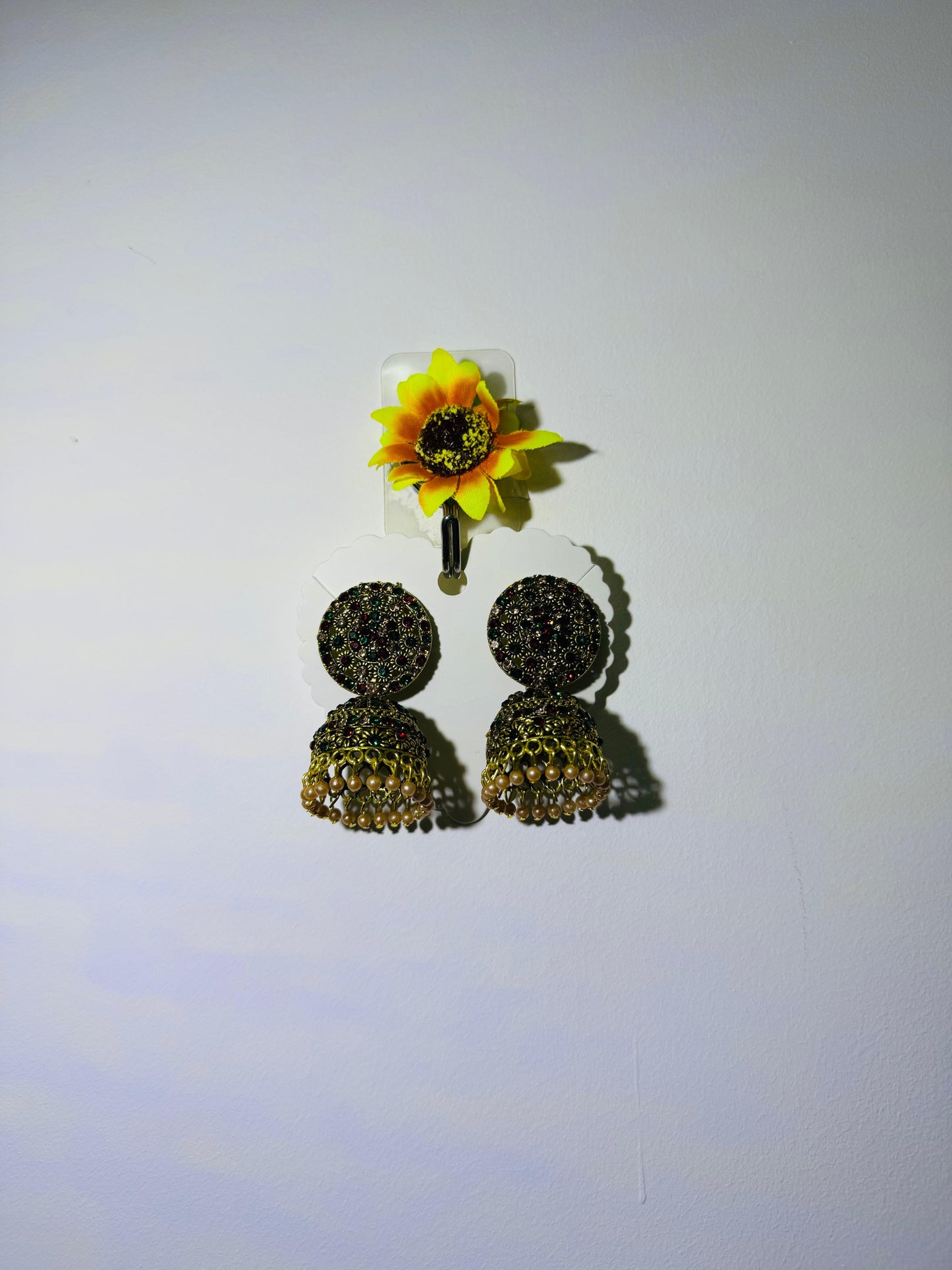 Traditional Jhumka Earrings with Multicolour Stone Detailing