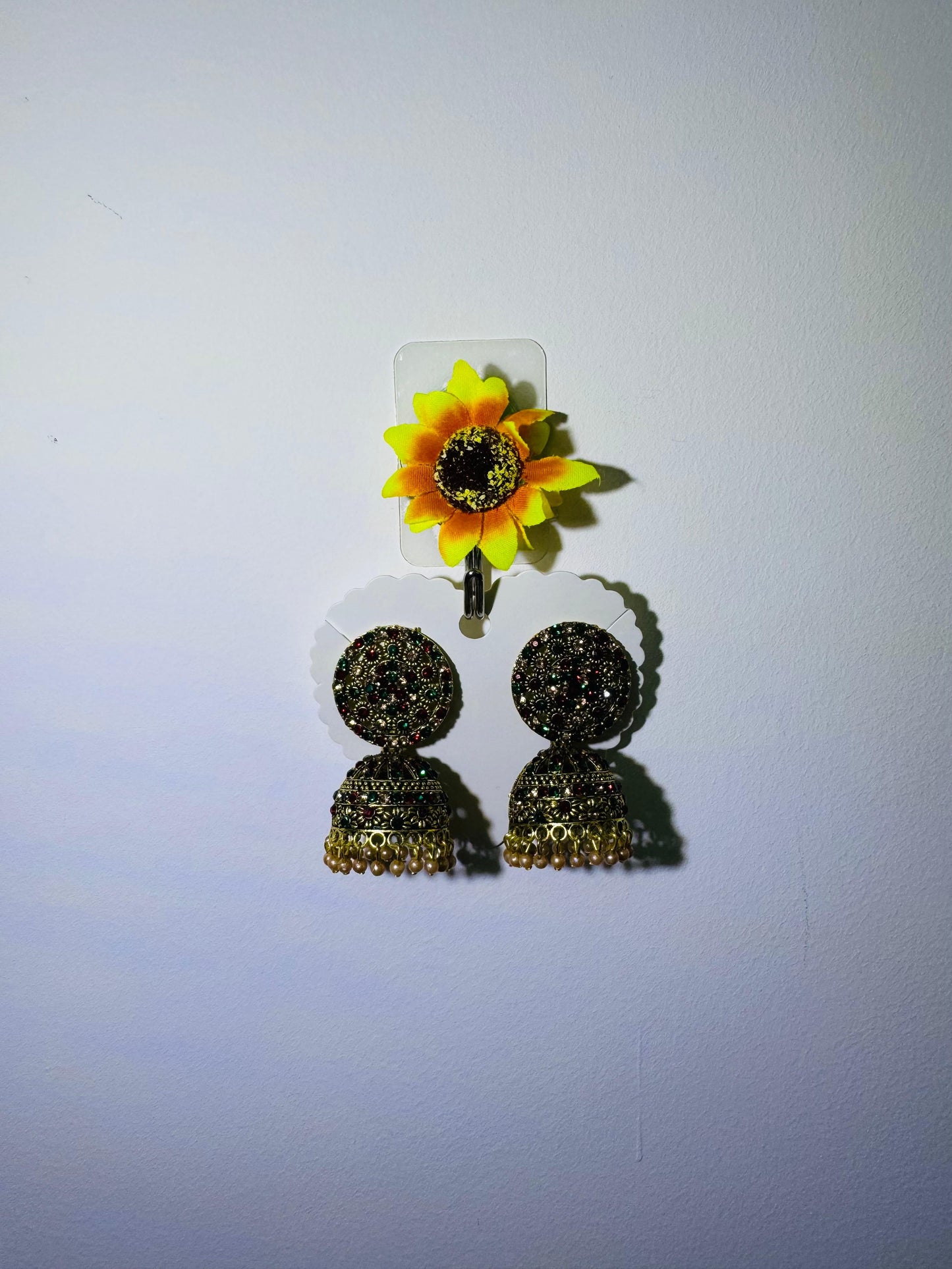 Traditional Jhumka Earrings with Multicolour Stone Detailing