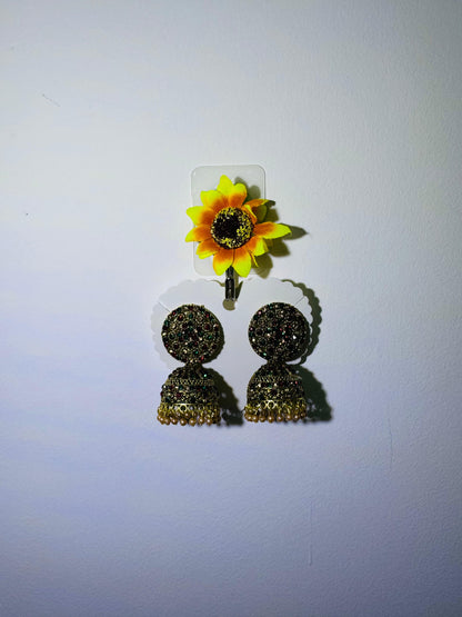 Traditional Jhumka Earrings with Multicolour Stone Detailing