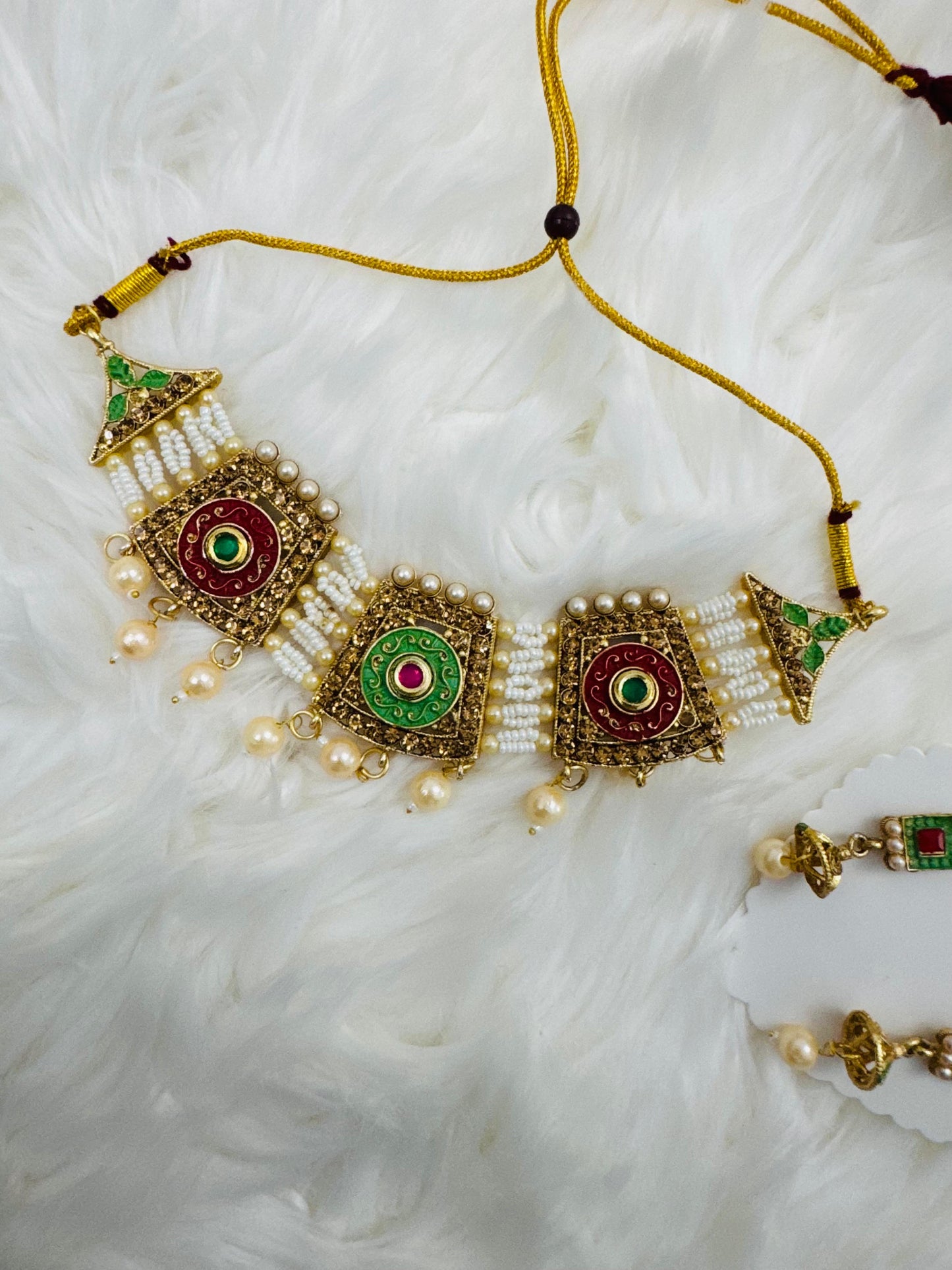 White Moti Strand Pearl Choker Set with Earrings – Premium Quality