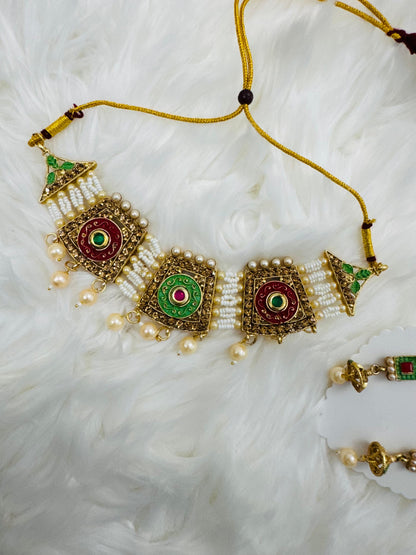 White Moti Strand Pearl Choker Set with Earrings – Premium Quality