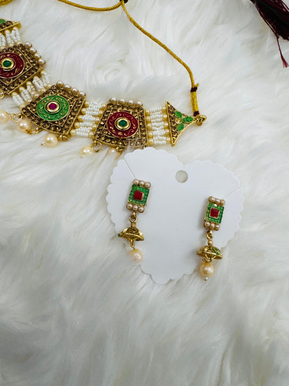 White Moti Strand Pearl Choker Set with Earrings – Premium Quality