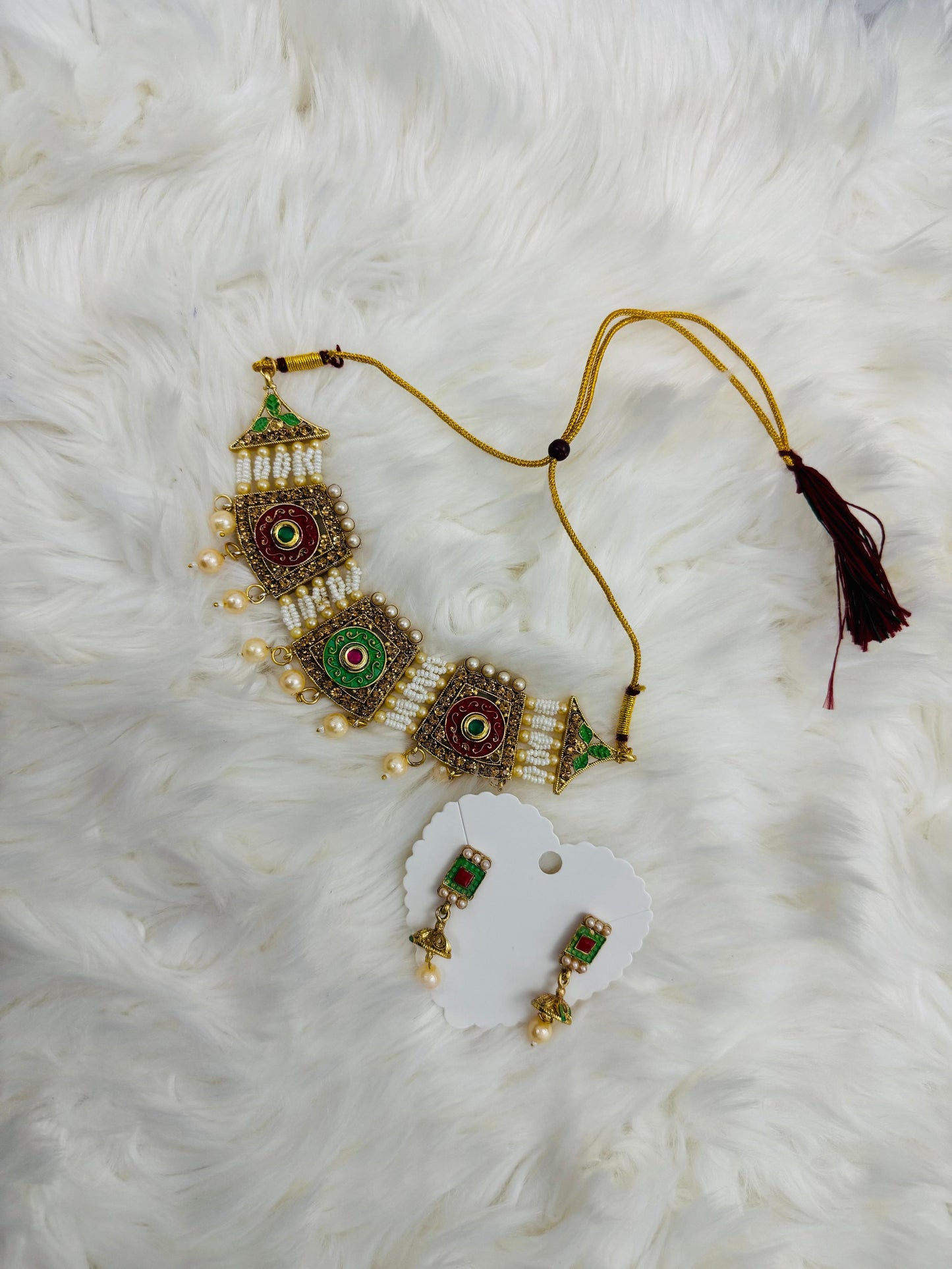 White Moti Strand Pearl Choker Set with Earrings – Premium Quality