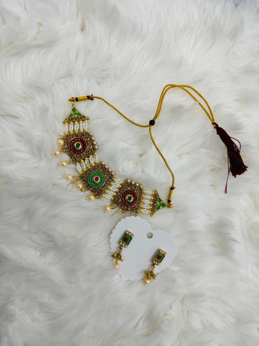 White Moti Strand Pearl Choker Set with Earrings – Premium Quality