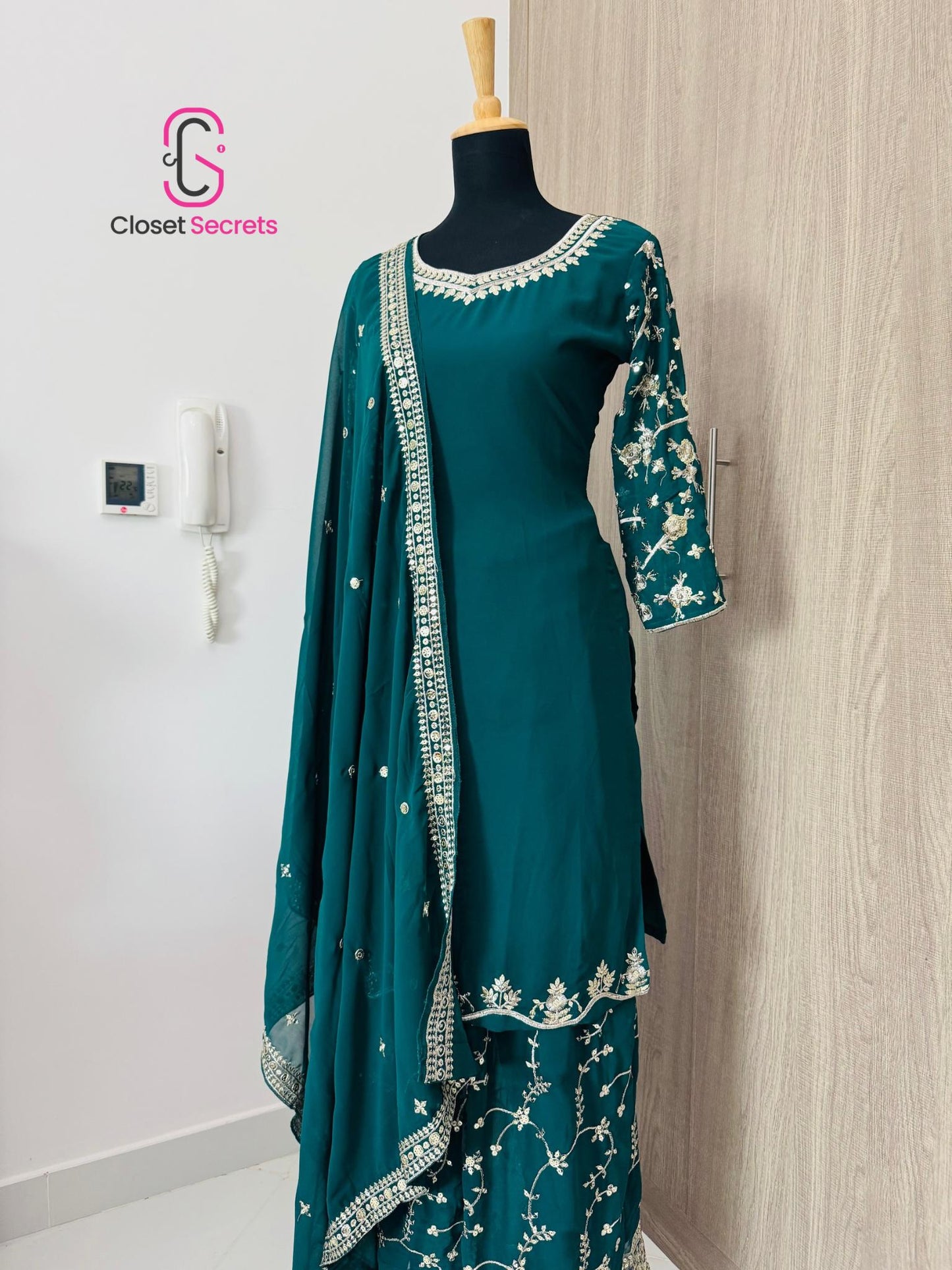 Embroidered Georgette Top, Palazzo & Dupatta