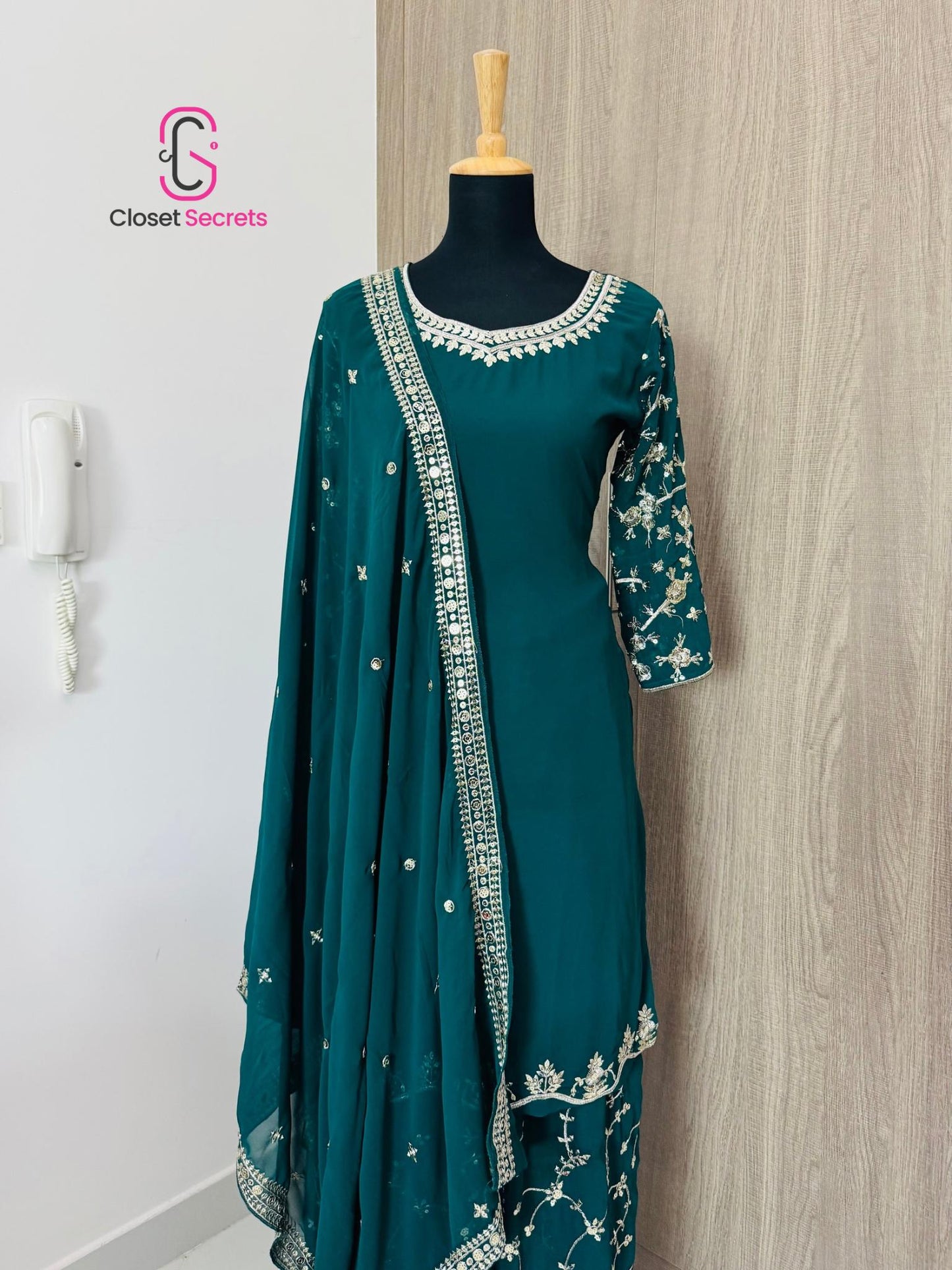 Embroidered Georgette Top, Palazzo & Dupatta