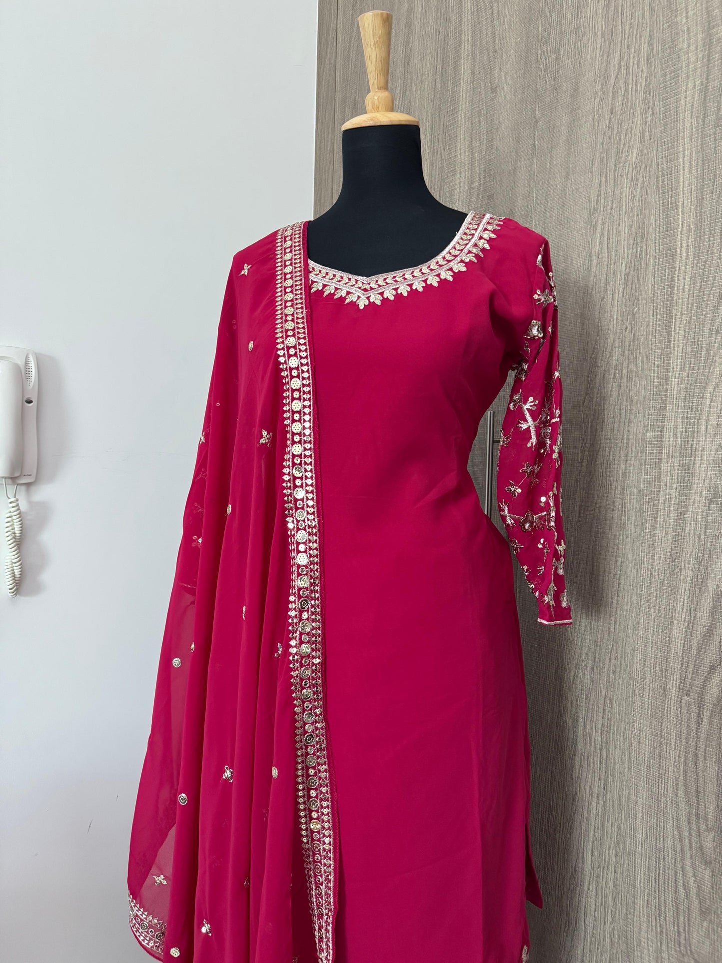 Embroidered Georgette Top, Palazzo & Dupatta