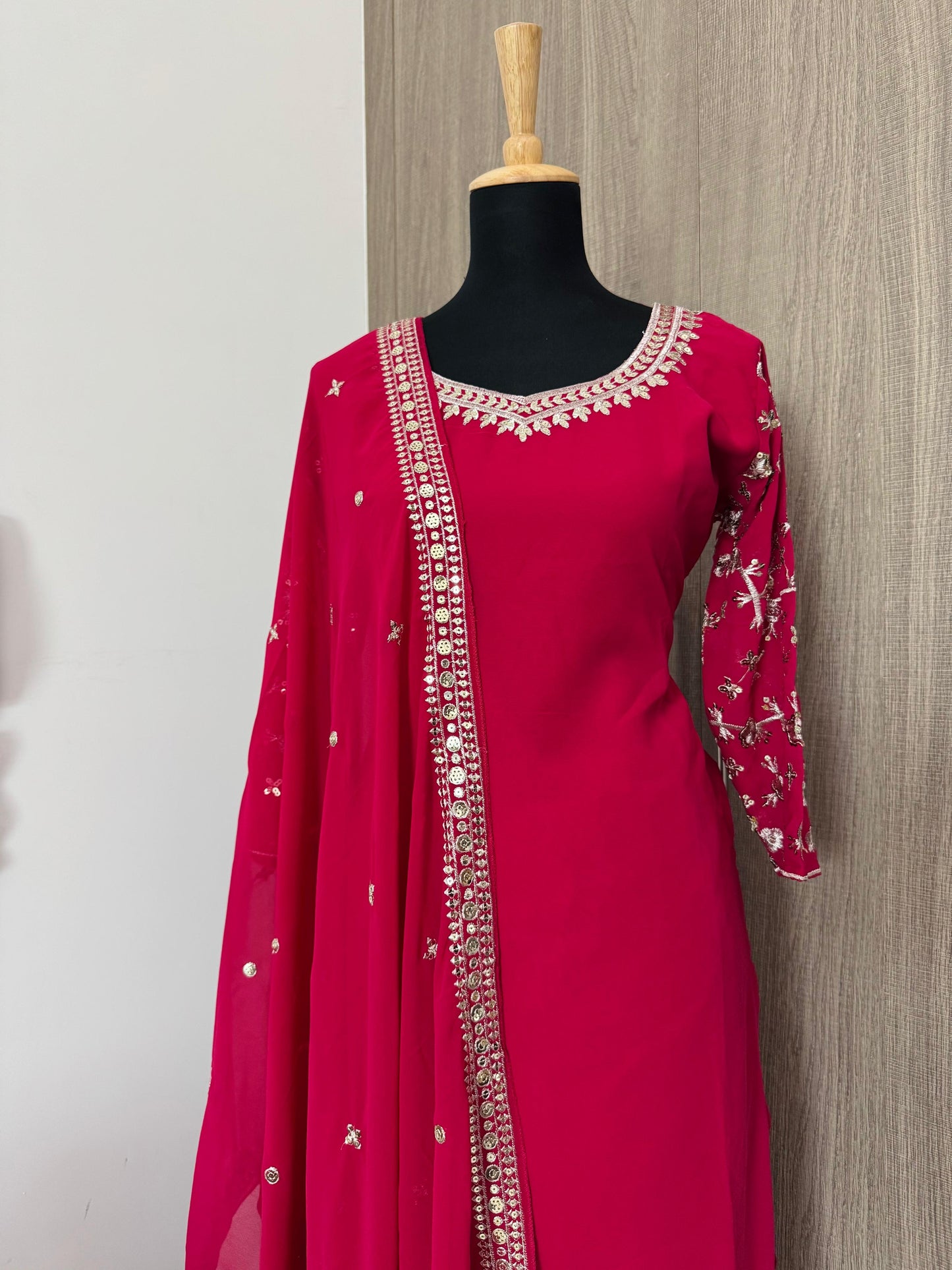 Embroidered Georgette Top, Palazzo & Dupatta