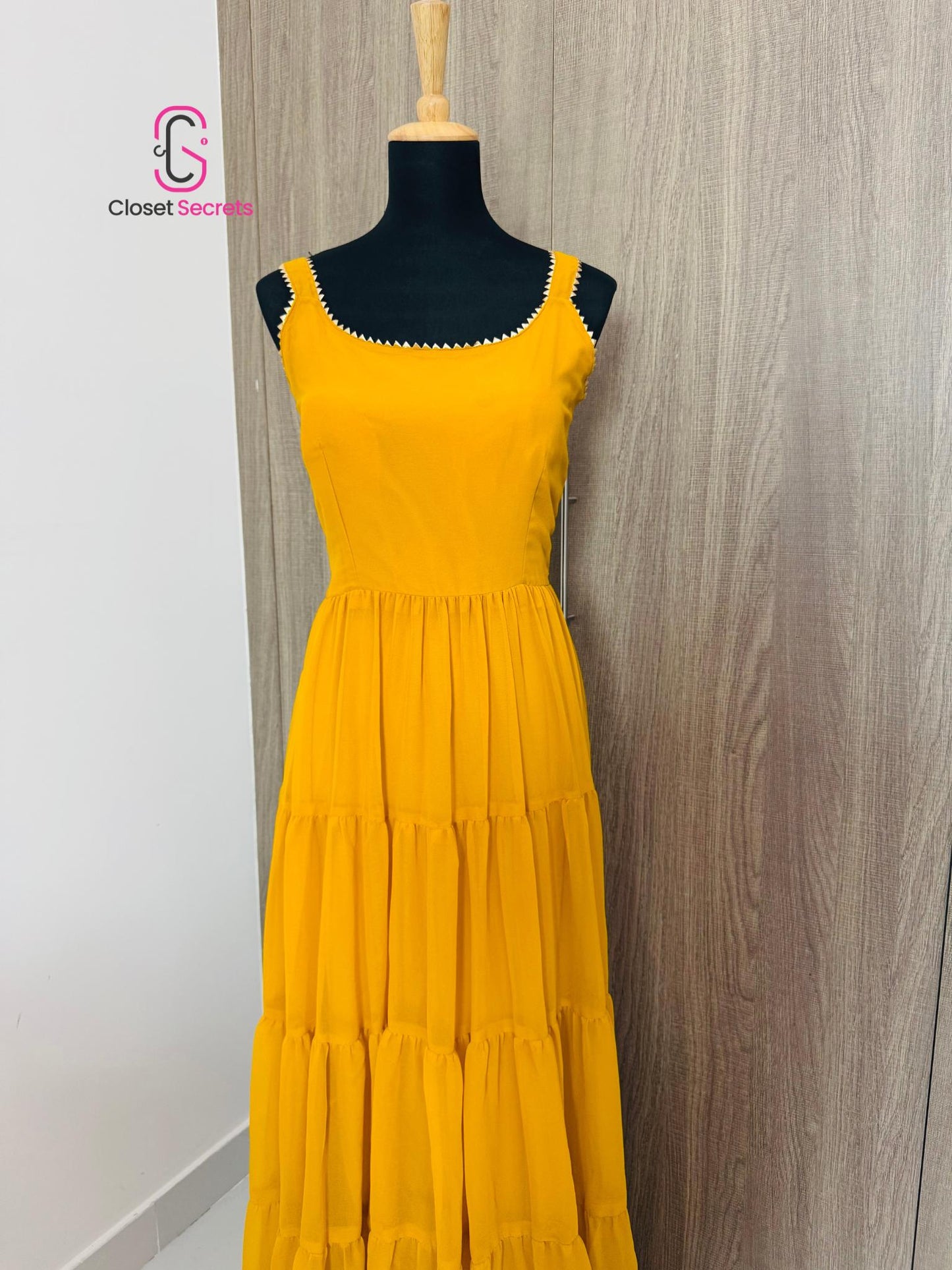 Mustard Yellow Georgette Ruffle Dress with Embroidered Dupatta – Ready to Wear