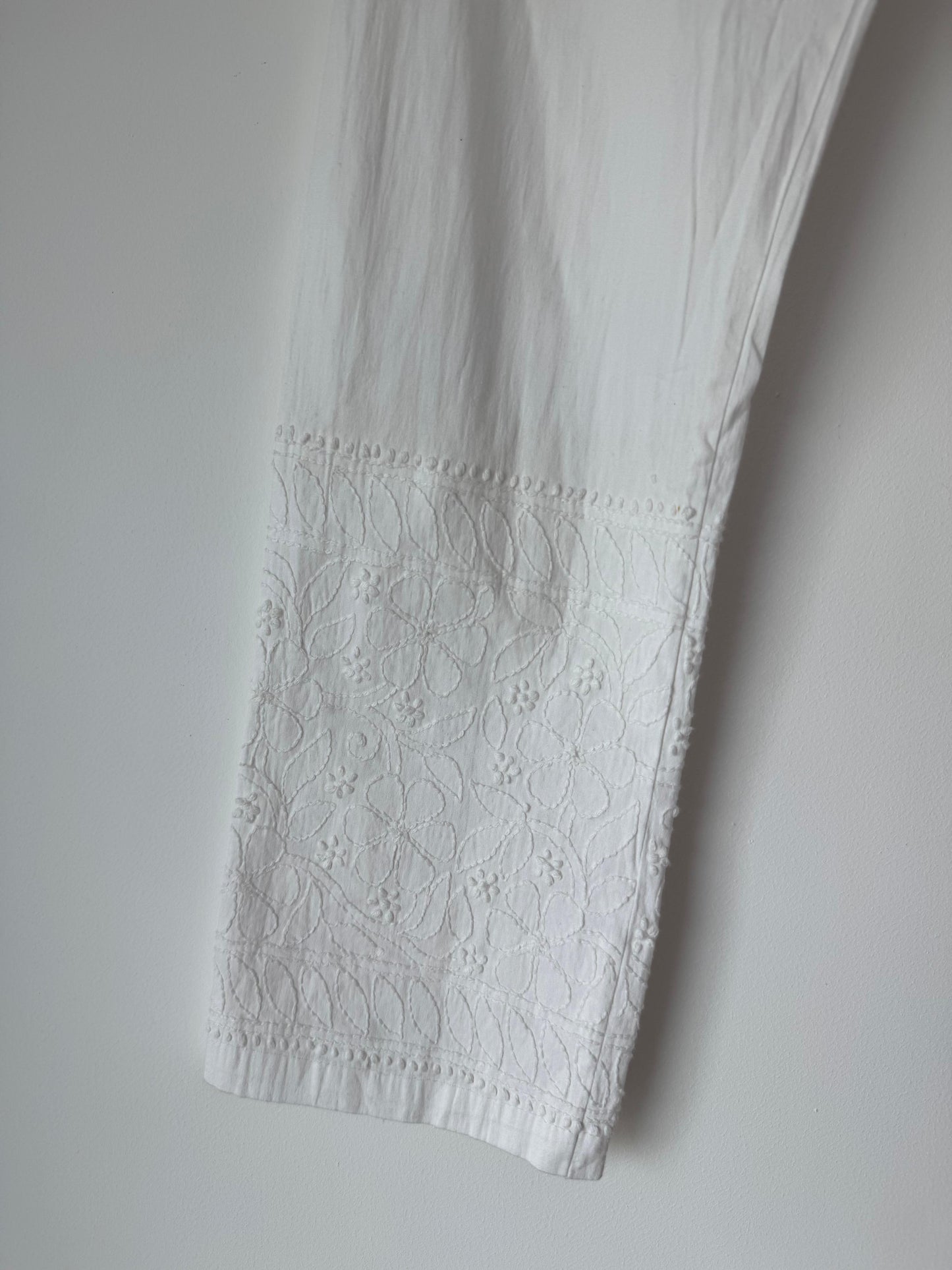 Cotton Straight Pants with Handmade Chikankari