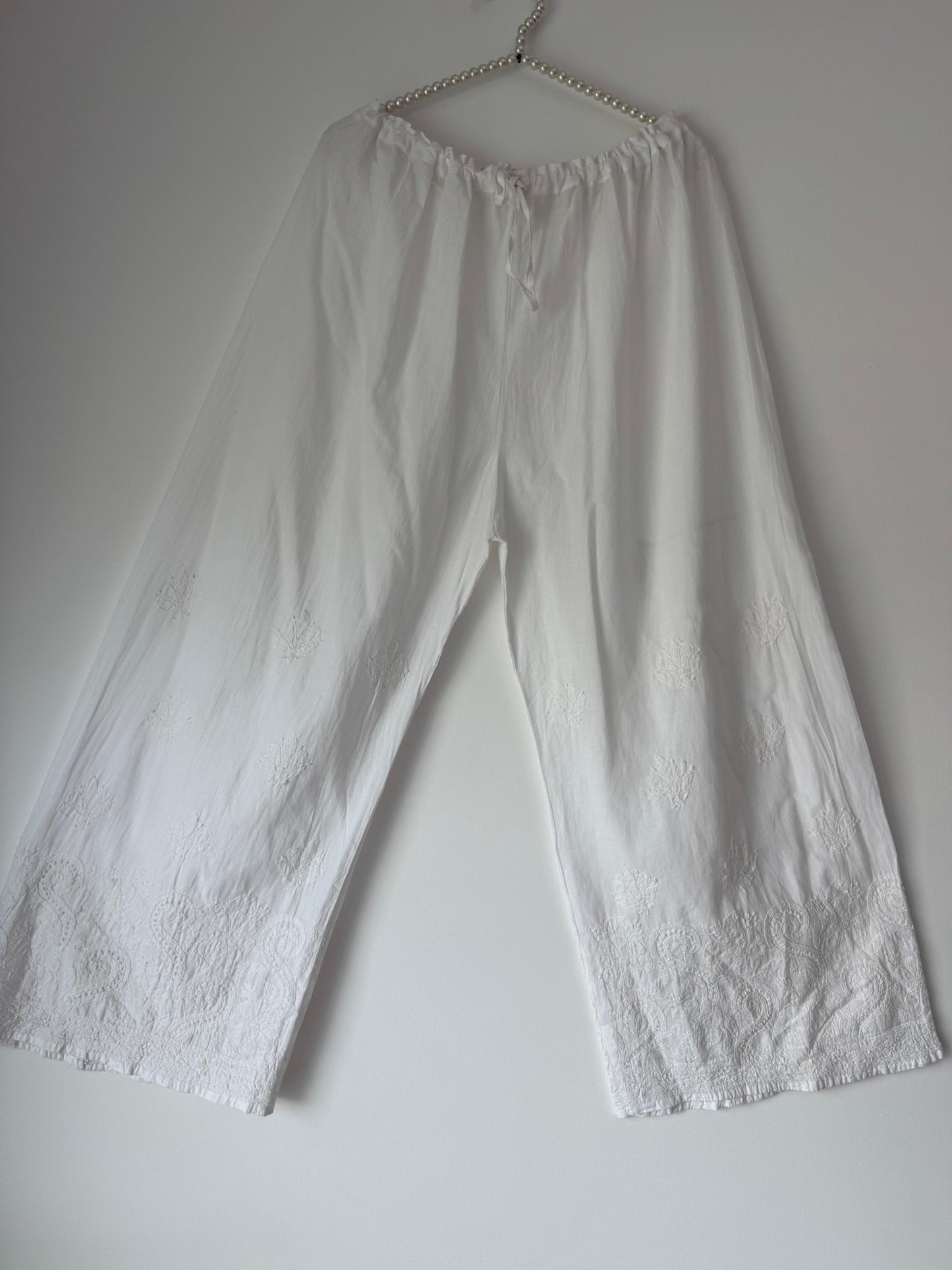 Cotton Straight Palazzo with Handmade Chikankari
