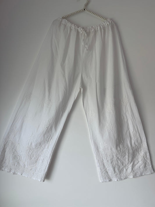Cotton Straight Palazzo with Handmade Chikankari