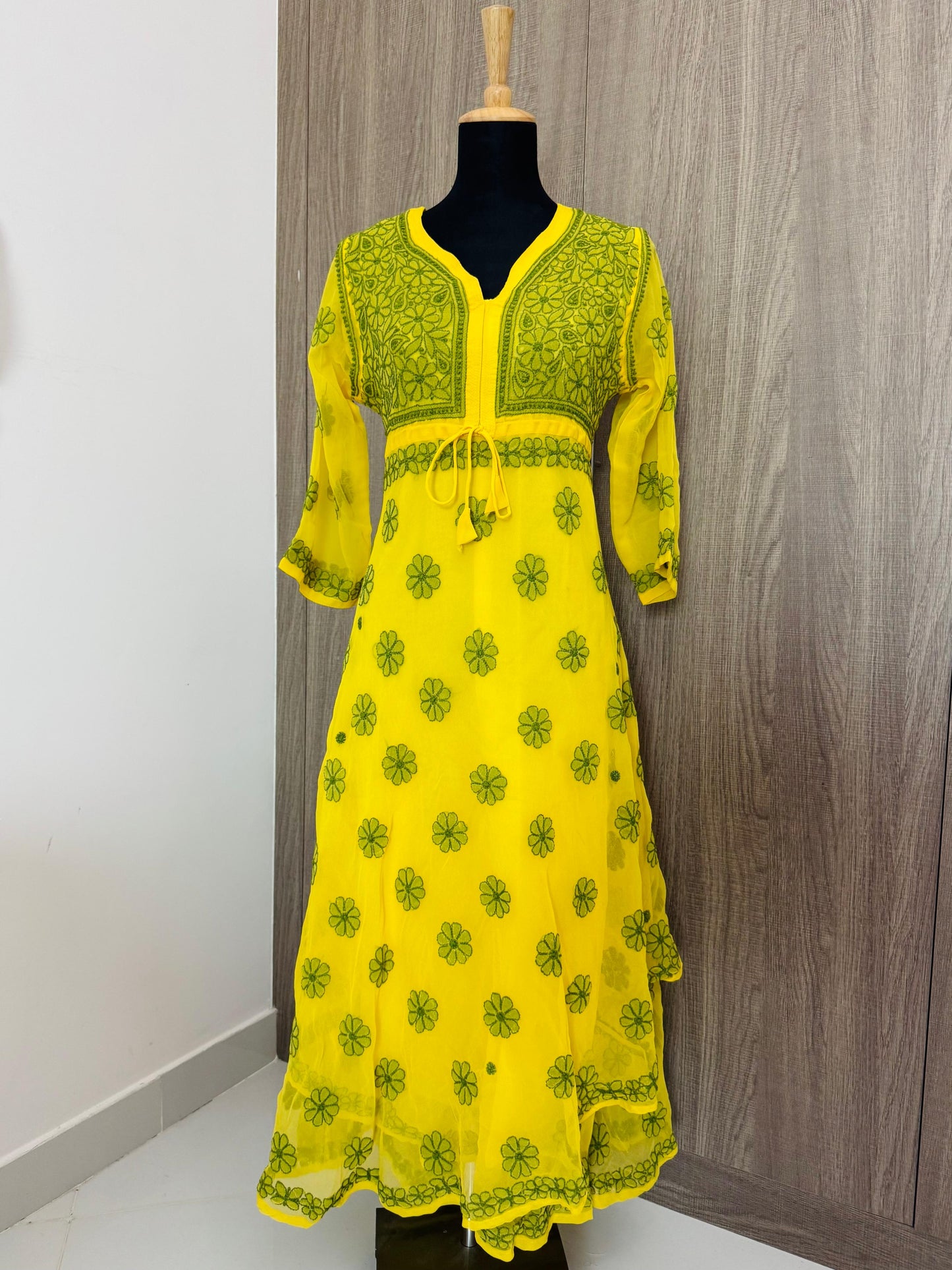 Handmade Chikankari Sunflower Print Anarkali