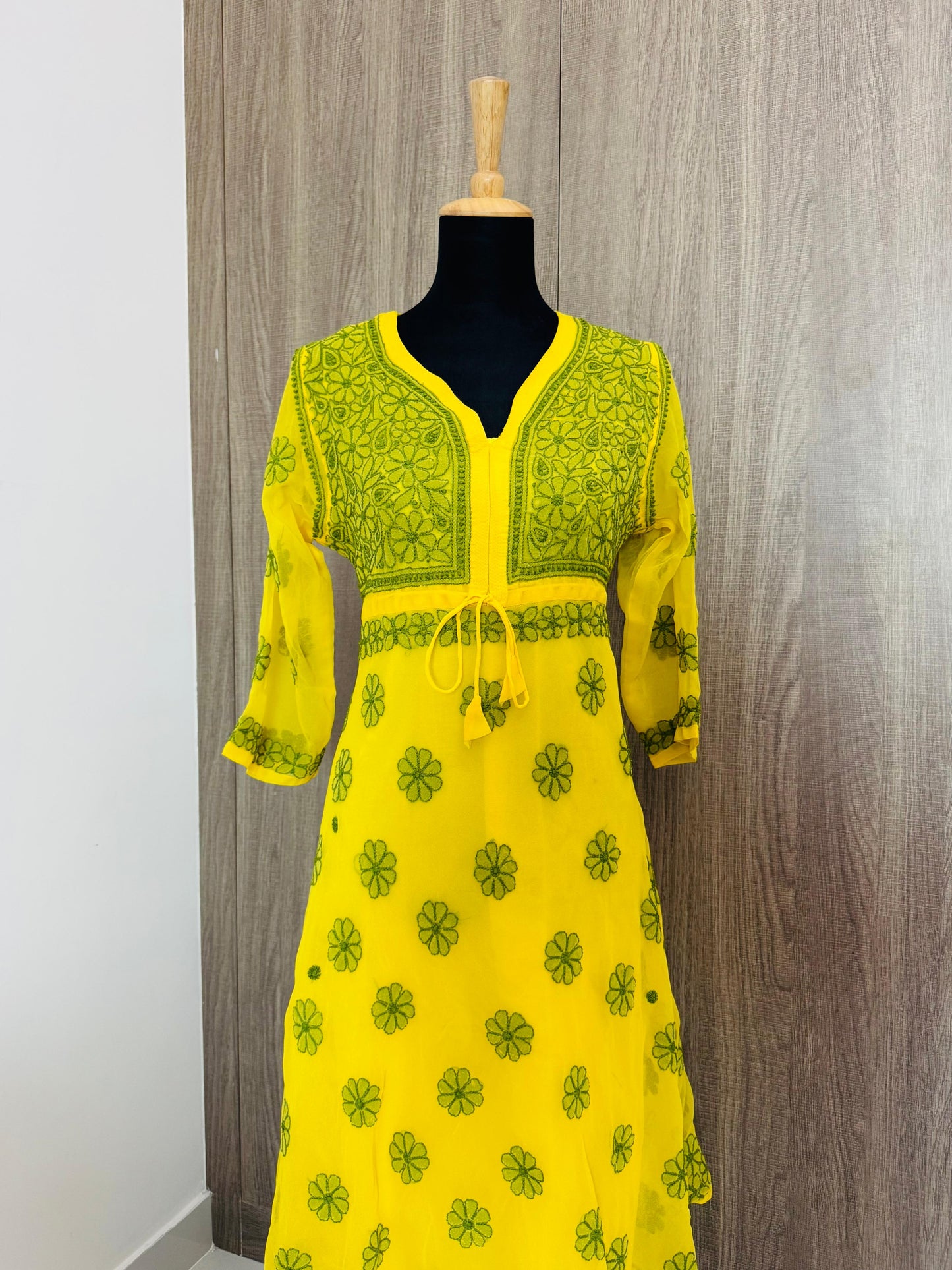 Handmade Chikankari Sunflower Print Anarkali