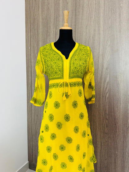 Handmade Chikankari Sunflower Print Anarkali