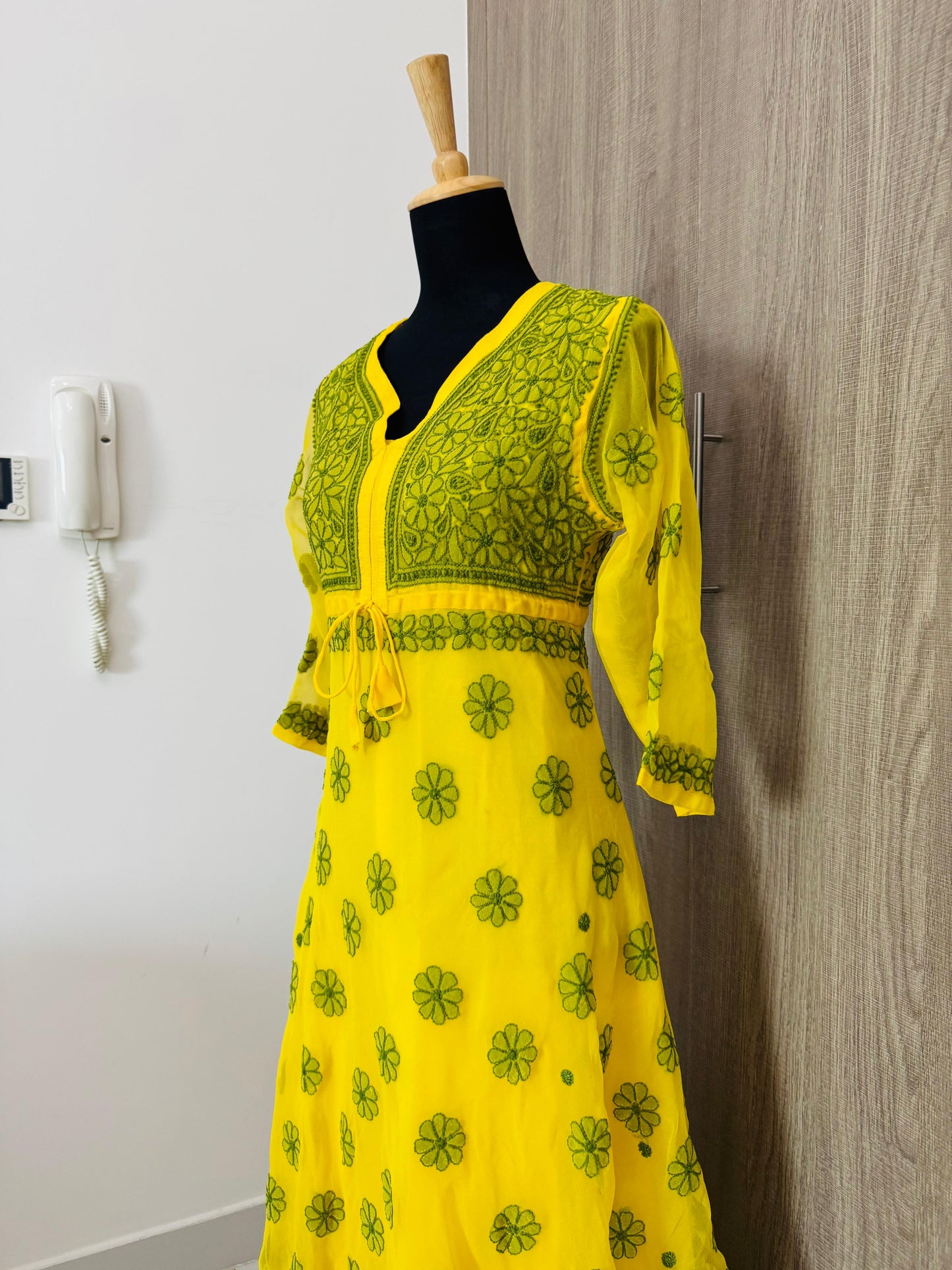 Handmade Chikankari Sunflower Print Anarkali
