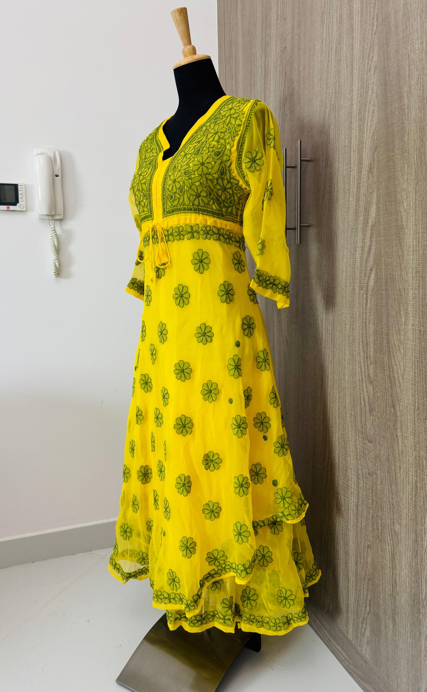 Handmade Chikankari Sunflower Print Anarkali