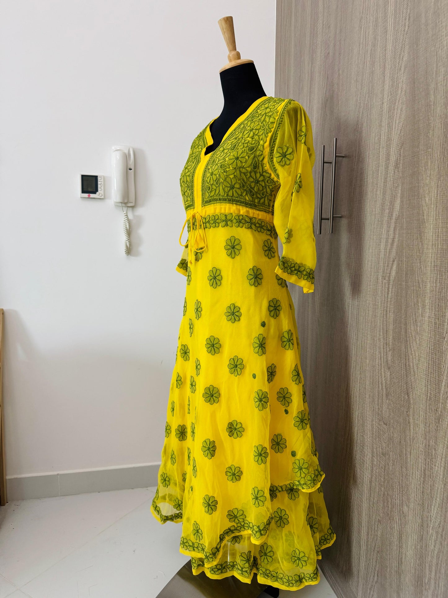 Handmade Chikankari Sunflower Print Anarkali