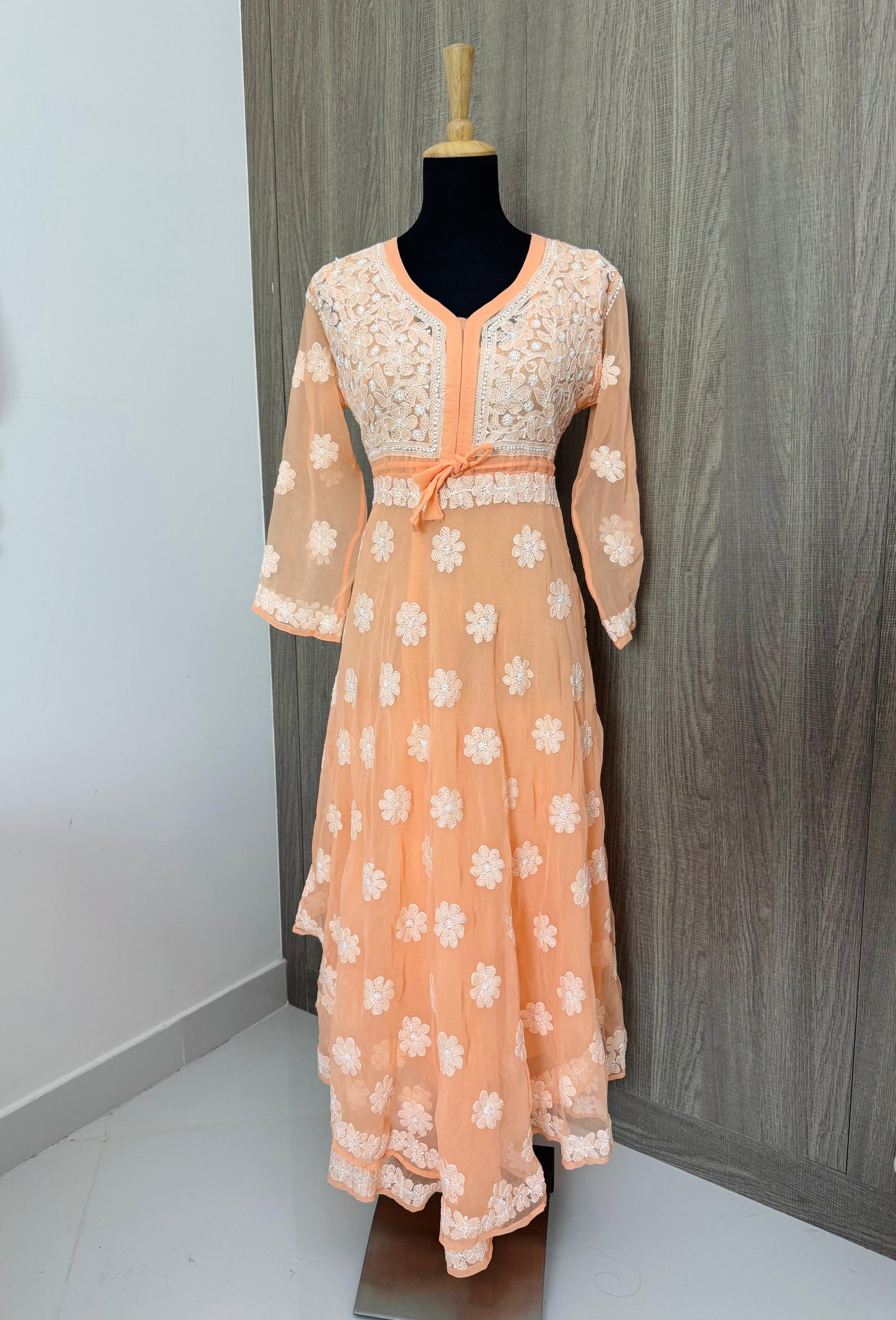Handmade Chikankari Georgette Anarkali with Inner