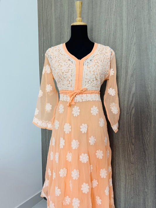 Handmade Chikankari Georgette Anarkali with Inner