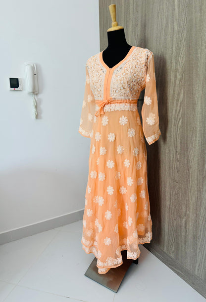 Handmade Chikankari Georgette Anarkali with Inner