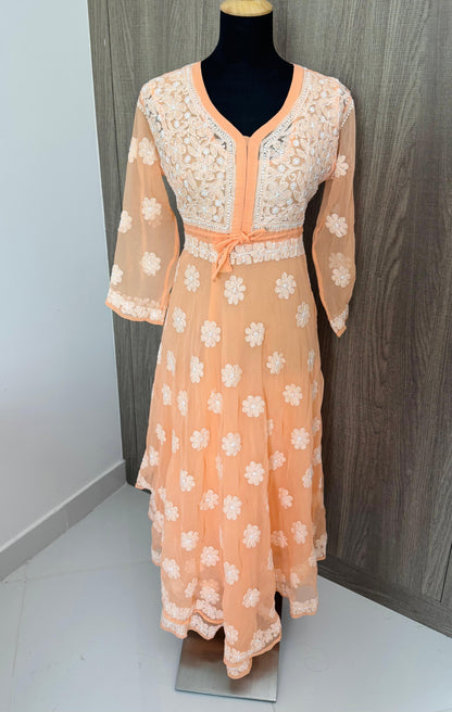 Handmade Chikankari Georgette Anarkali with Inner