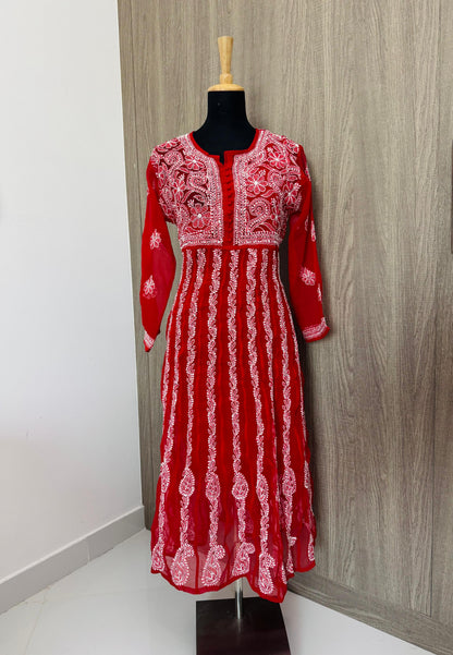 Handmade Chikankari Georgette Anarkali with Inner