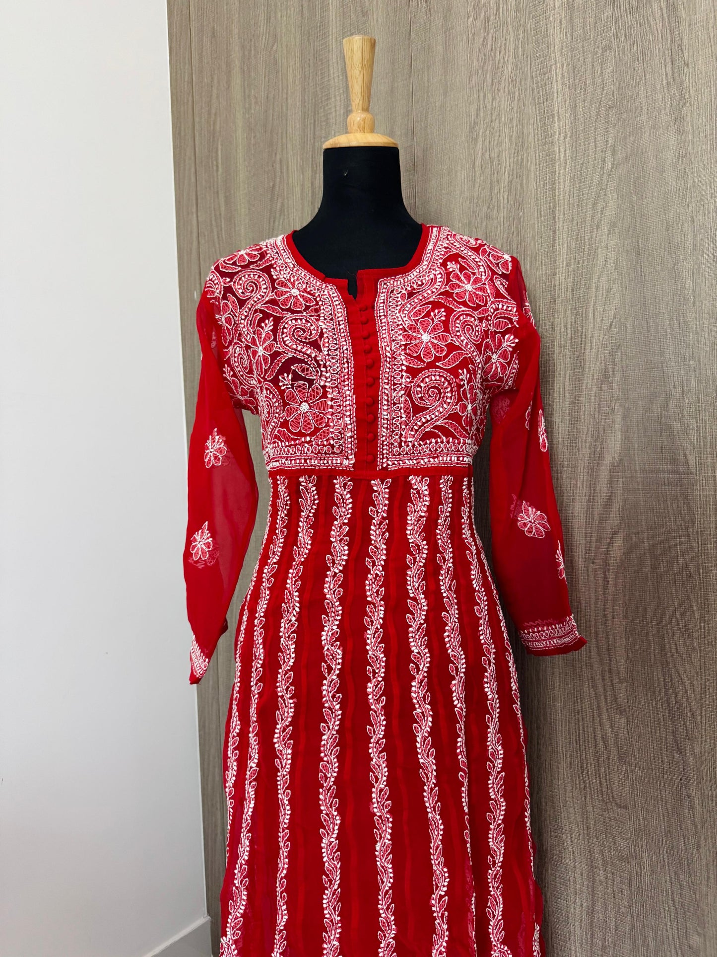 Handmade Chikankari Georgette Anarkali with Inner