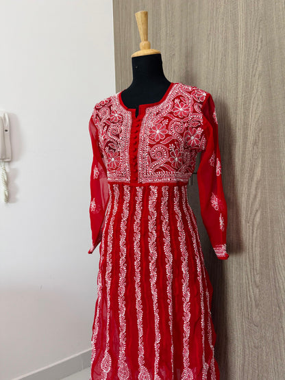 Handmade Chikankari Georgette Anarkali with Inner