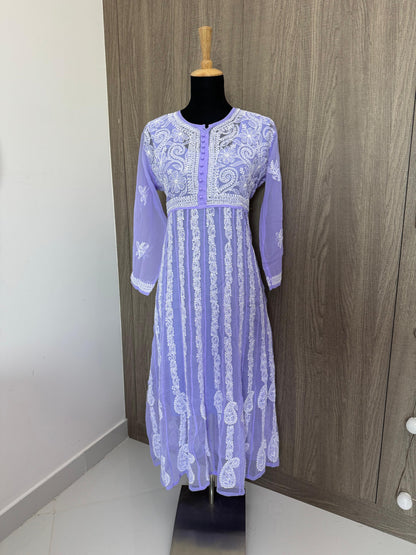 Handmade Chikankari Georgette Anarkali with Inner
