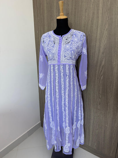 Handmade Chikankari Georgette Anarkali with Inner