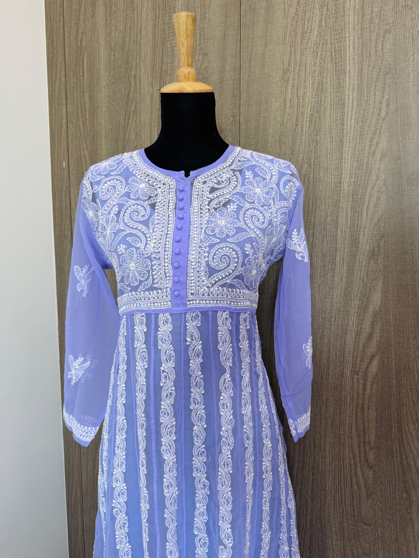 Handmade Chikankari Georgette Anarkali with Inner