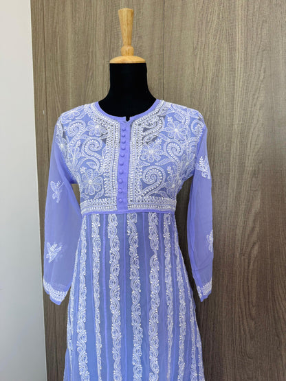 Handmade Chikankari Georgette Anarkali with Inner