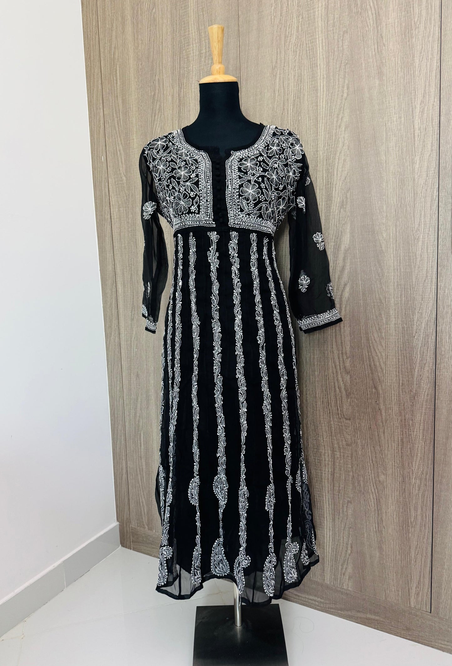 Handmade Chikankari Georgette Anarkali with Inner