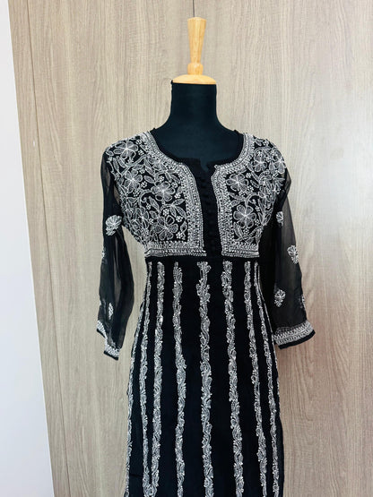 Handmade Chikankari Georgette Anarkali with Inner