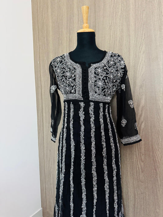 Handmade Chikankari Georgette Anarkali with Inner