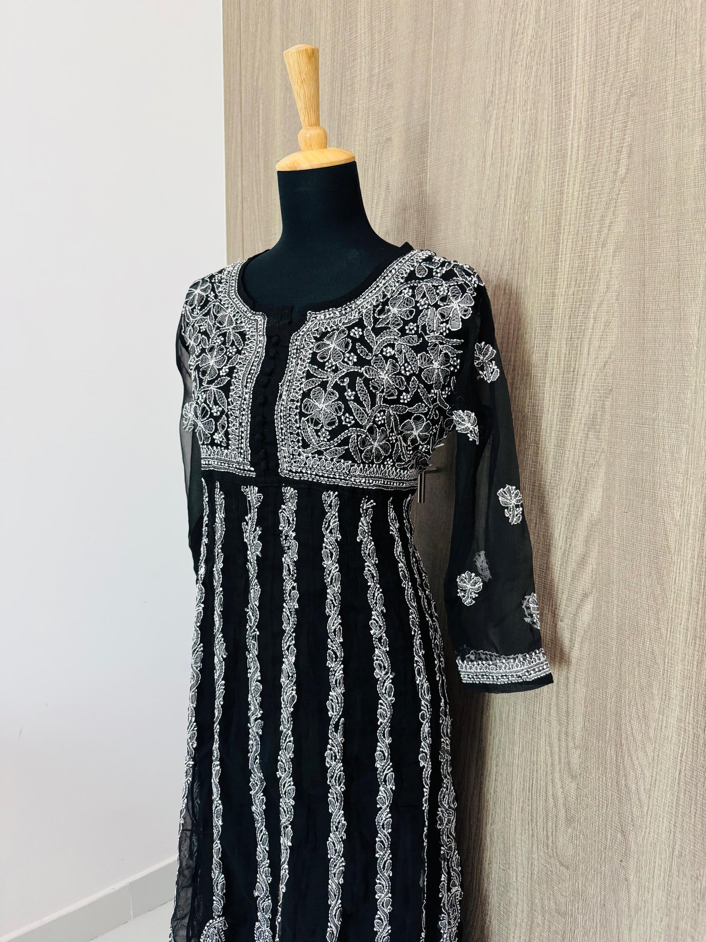 Handmade Chikankari Georgette Anarkali with Inner
