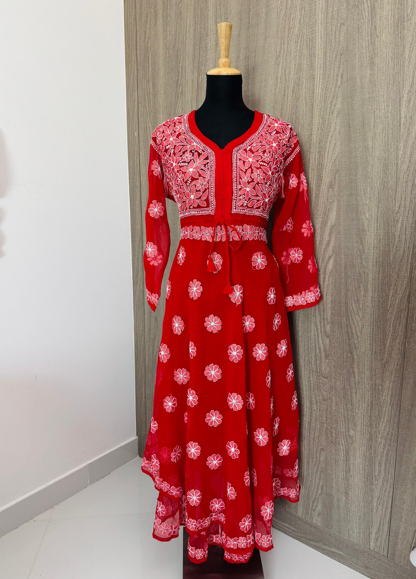 Handmade Chikankari Georgette Anarkali with Inner